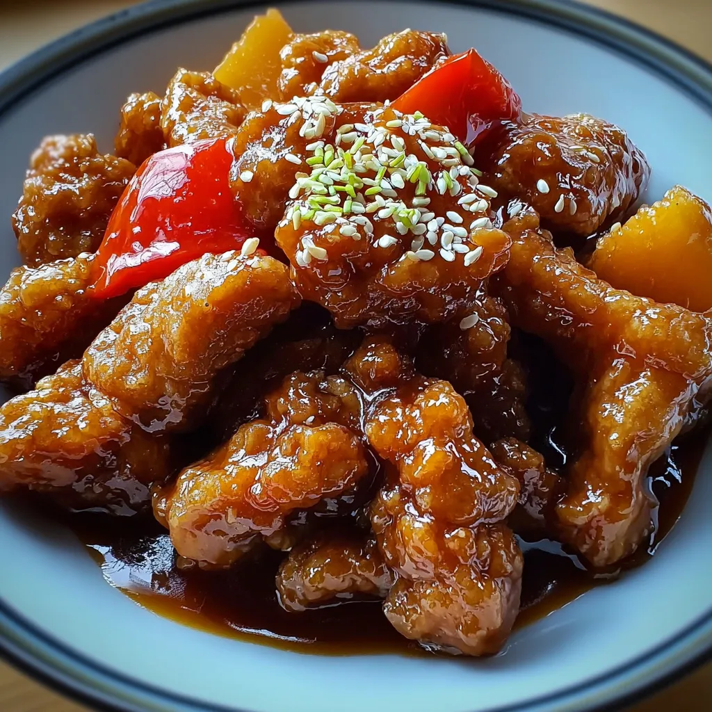 Classic Sweet and Sour Pork with Crispy Golden Batter and Colorful Vegetables - secondary view