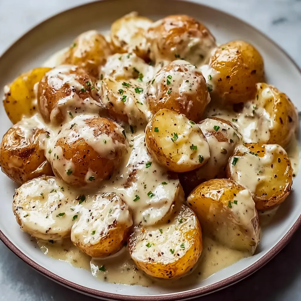 Creamy Garlic Sauce Baby Potatoes with Fresh Herbs and Parmesan - secondary view