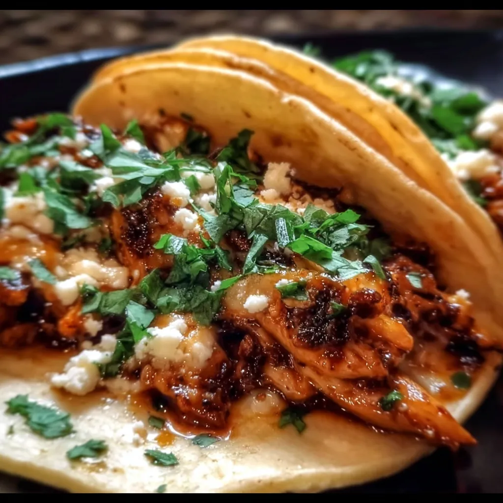Garlic Butter Honey BBQ Chicken Tacos with Caramelized Onions and Fresh Toppings - tertiary view