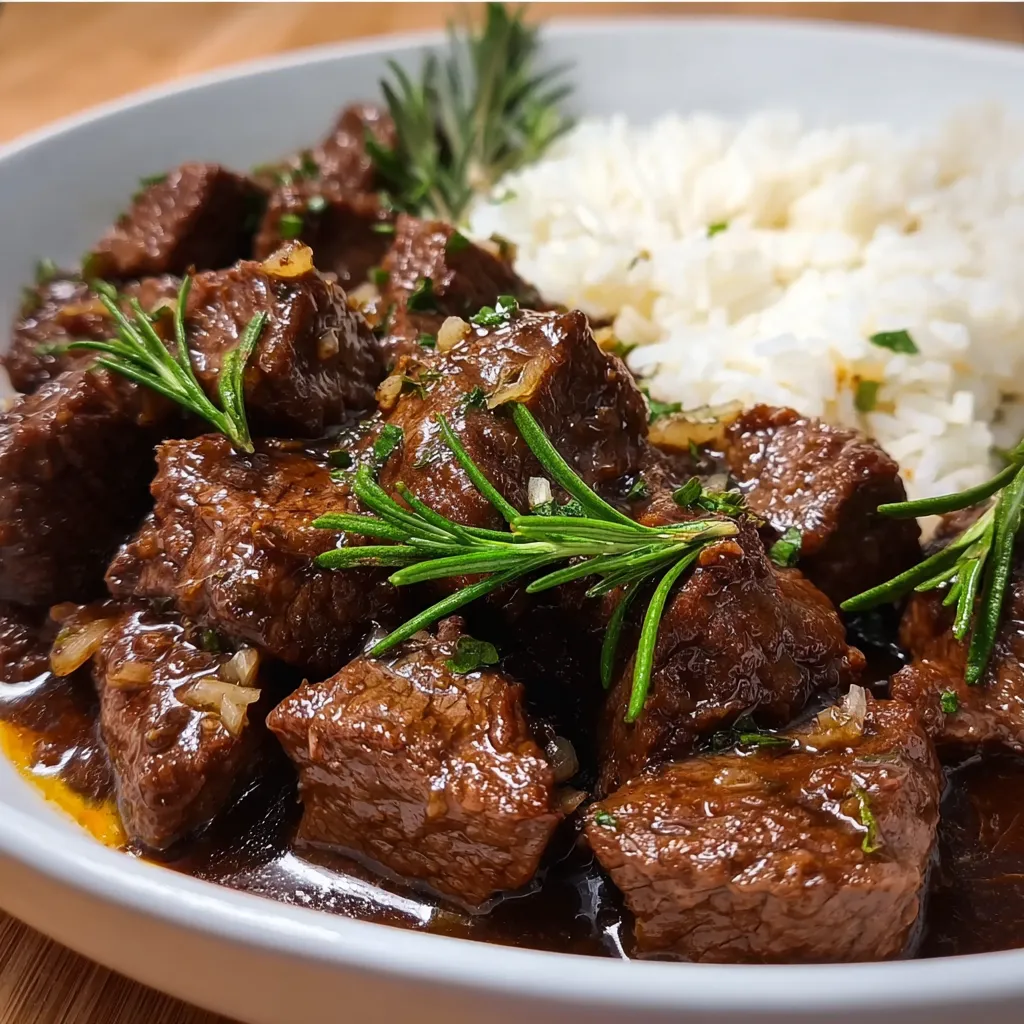 Savory Garlic and Rosemary Beef Tips with Rich Wine Pan Sauce