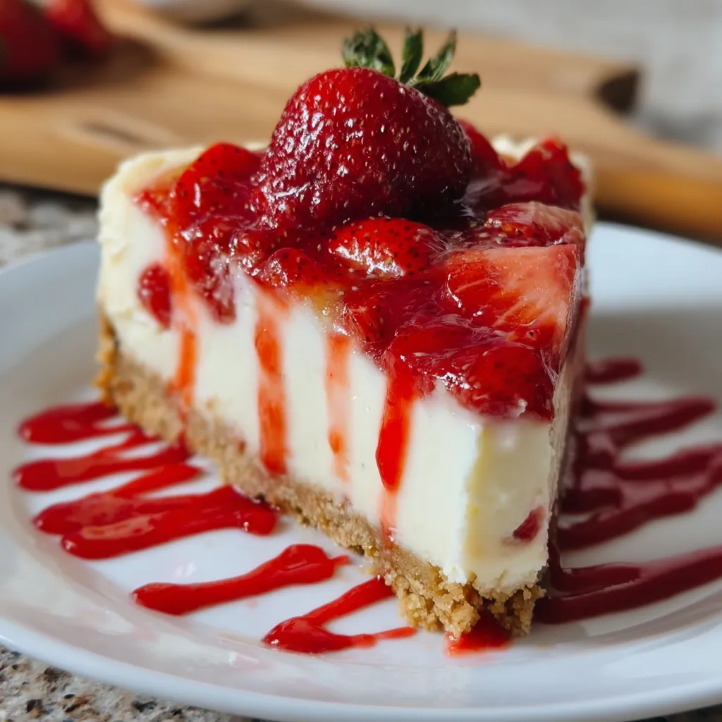 Ultimate White Chocolate Strawberry Cheesecake with Graham Crust and Berry Compote - tertiary view