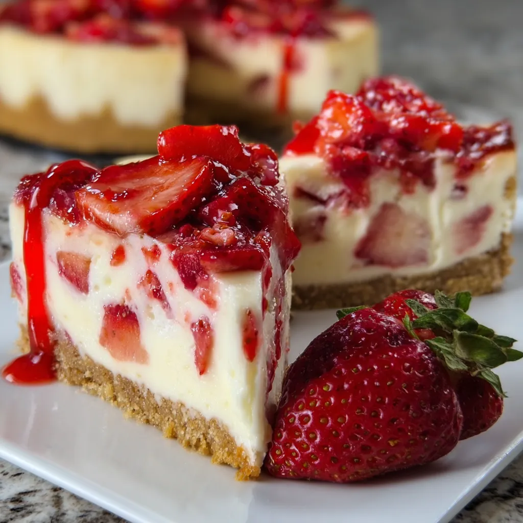 Ultimate White Chocolate Strawberry Cheesecake with Graham Crust and Berry Compote - secondary view