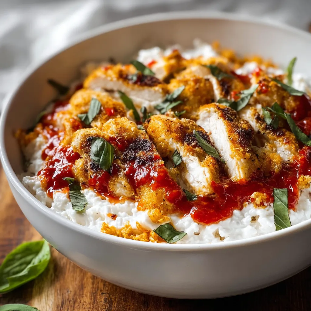 Ultimate High Protein Chicken Parm Cottage Cheese Bowl with Crispy Chicken and Italian Flavors