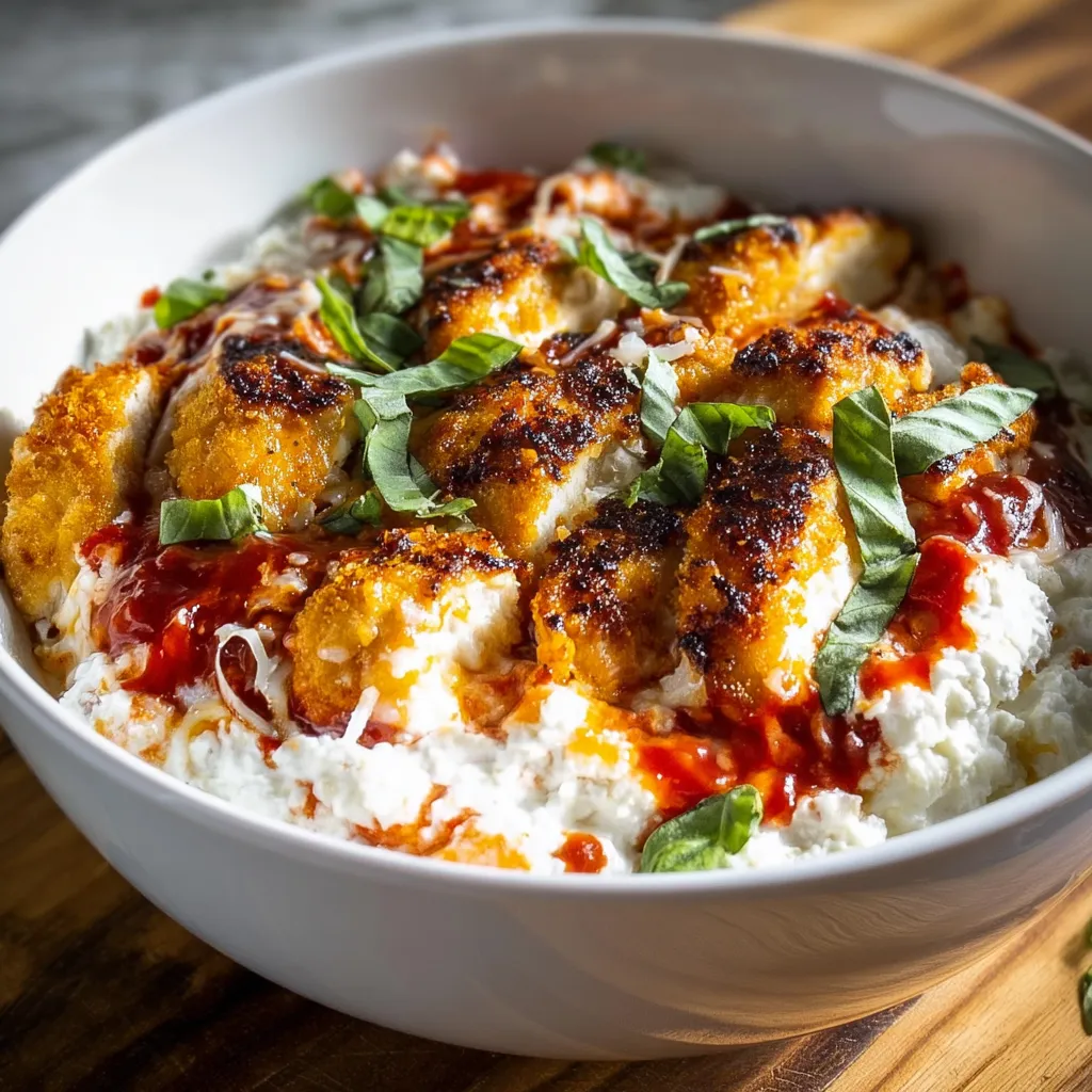 Ultimate High Protein Chicken Parm Cottage Cheese Bowl with Crispy Chicken and Italian Flavors - tertiary view