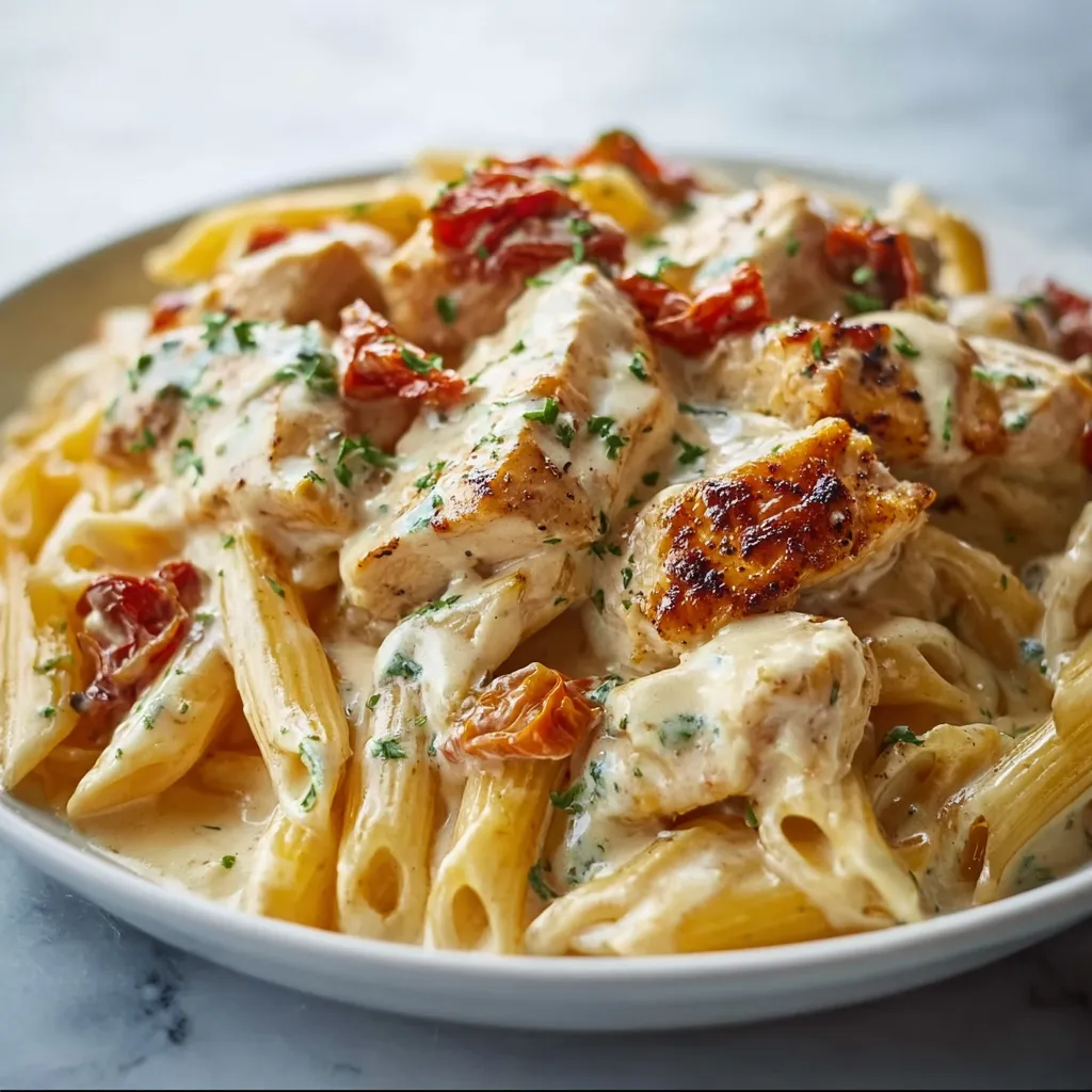 Creamy Sun-Dried Tomato Chicken Pasta with Garlic Parmesan Sauce and Fresh Italian Herbs - secondary view