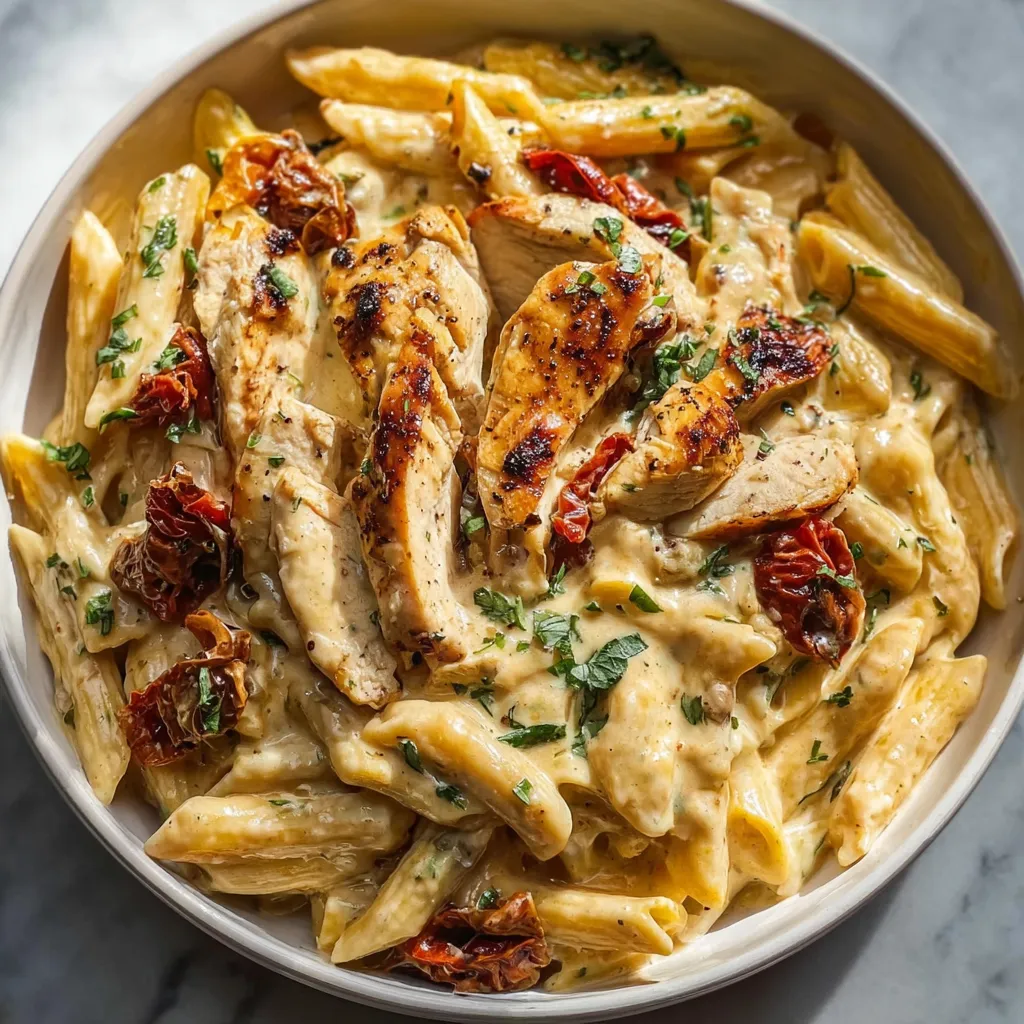 Creamy Sun-Dried Tomato Chicken Pasta with Garlic Parmesan Sauce and Fresh Italian Herbs - tertiary view