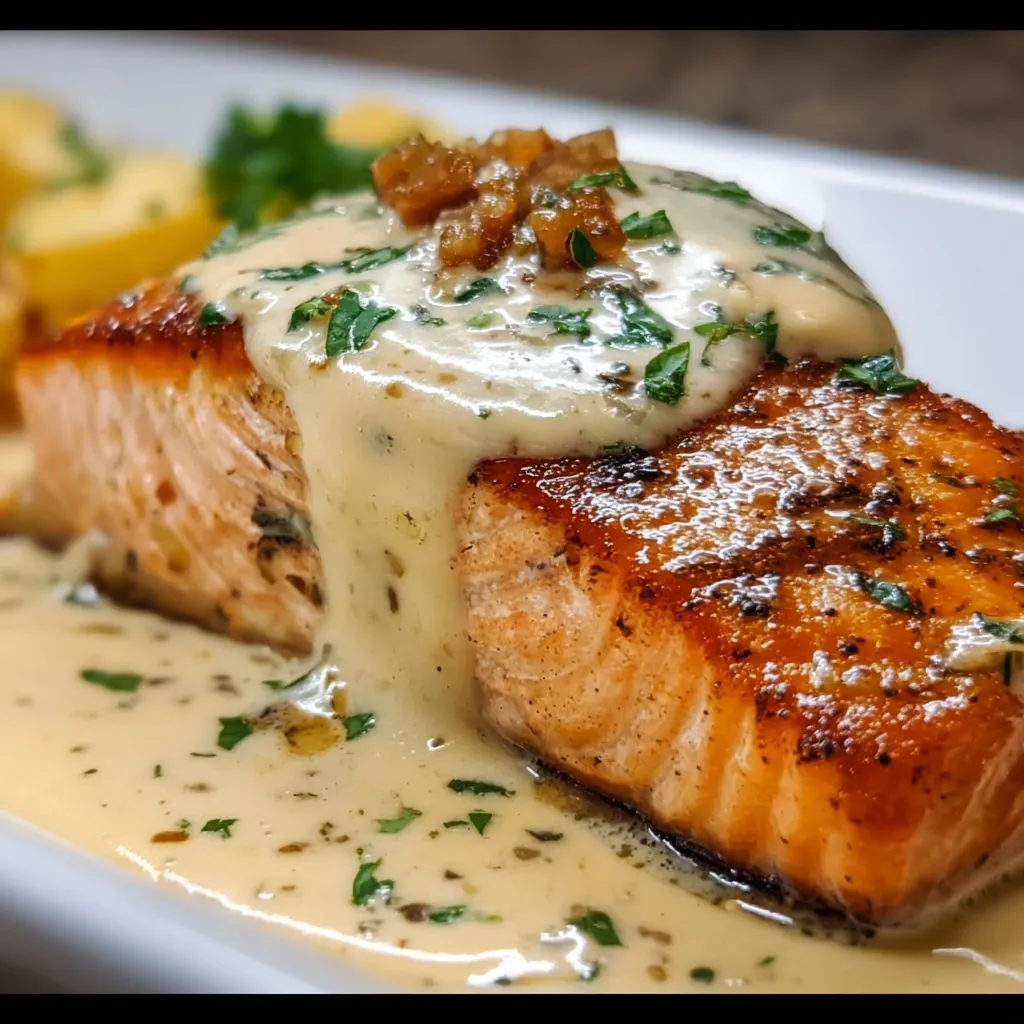 Pan-Seared Creamy Garlic Salmon with Lemon Herb Butter Sauce