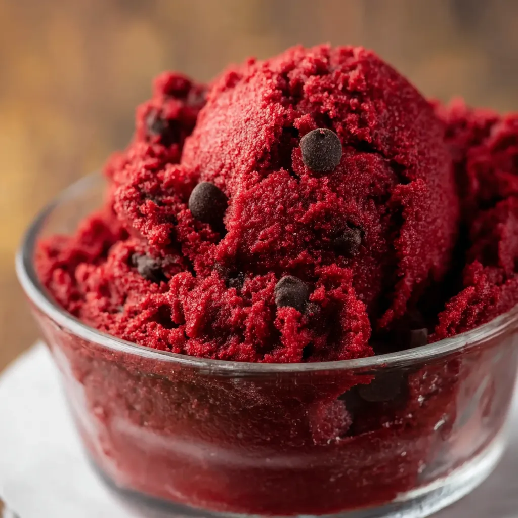 Edible Red Velvet Cookie Dough Served with Cream Cheese Frosting Swirl - main view