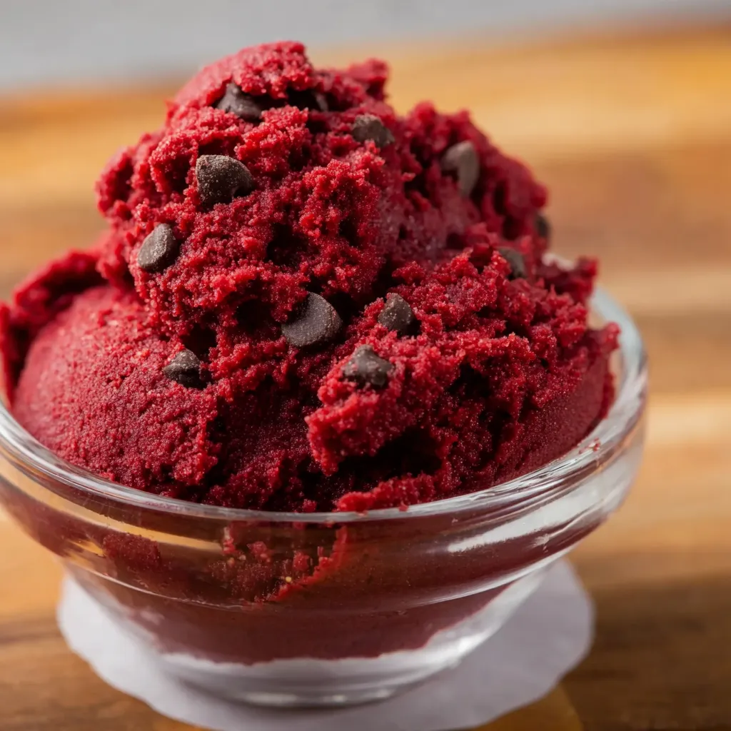 Edible Red Velvet Cookie Dough Served with Cream Cheese Frosting Swirl - tertiary view