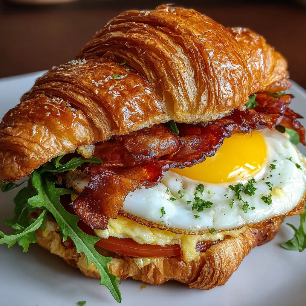 Ultimate Homemade Buttery Croissant Sandwich with Gourmet Ham and Swiss Cheese Perfection - tertiary view