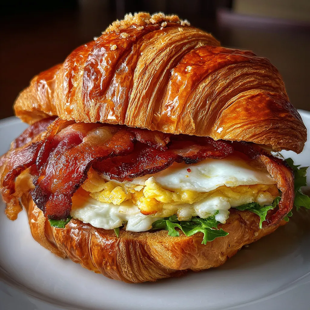 Ultimate Homemade Buttery Croissant Sandwich with Gourmet Ham and Swiss Cheese Perfection - secondary view