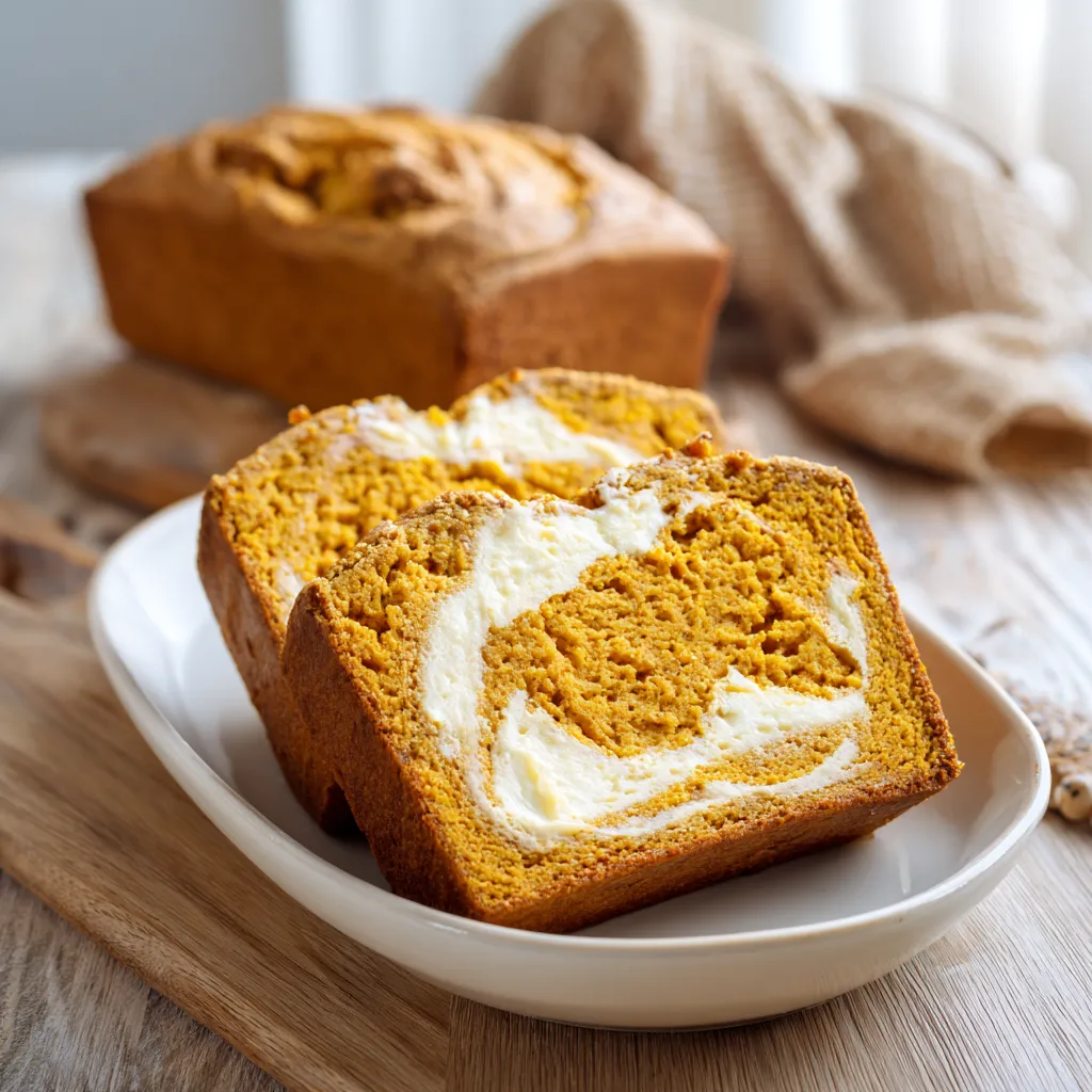 Moist Pumpkin Cream Cheese Swirl Bread with Warm Autumn Spices