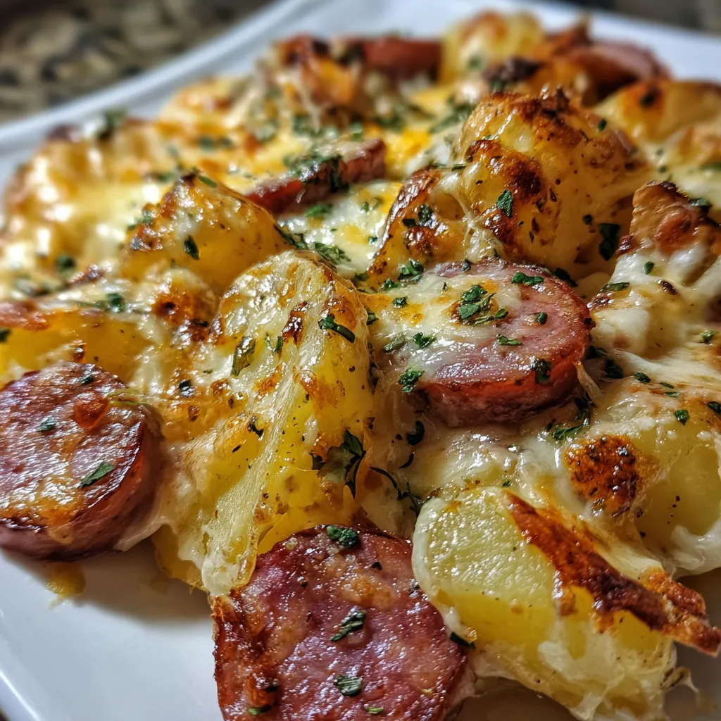 Cheesy Ranch Potatoes and Smoked Sausage Skillet with Fresh Herbs - main view