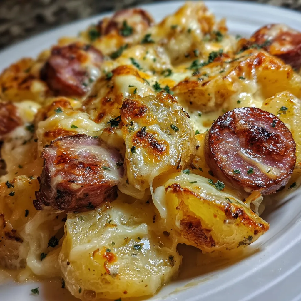 Cheesy Ranch Potatoes and Smoked Sausage Skillet with Fresh Herbs - secondary view
