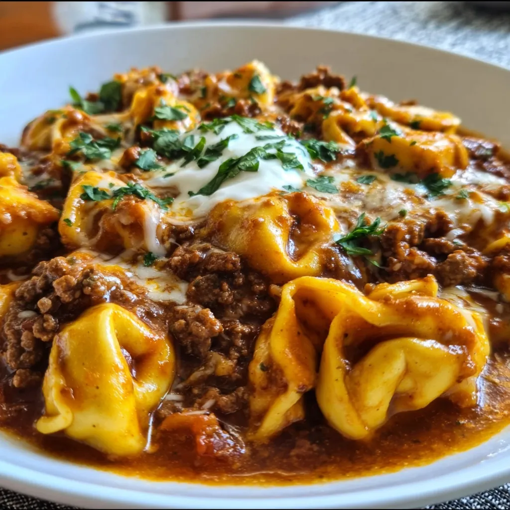 Ultimate Beef Enchilada Tortellini with Spicy Red Sauce and Melted Cheese - tertiary view