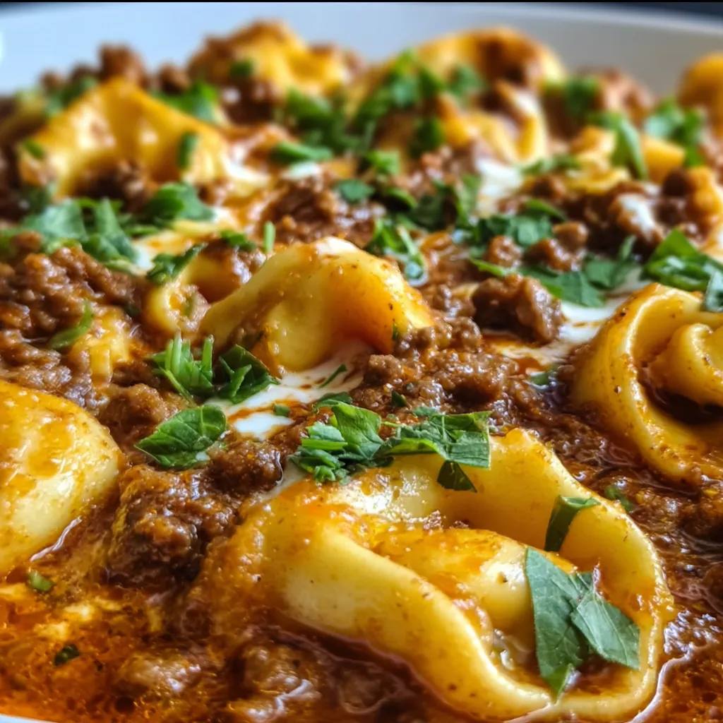 Ultimate Beef Enchilada Tortellini with Spicy Red Sauce and Melted Cheese - secondary view