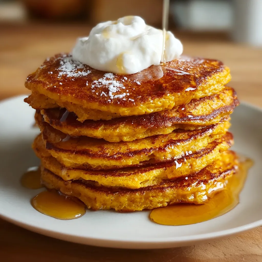 Fluffy Pumpkin Cottage Cheese Pancakes with Warm Spices and Maple Syrup - secondary view