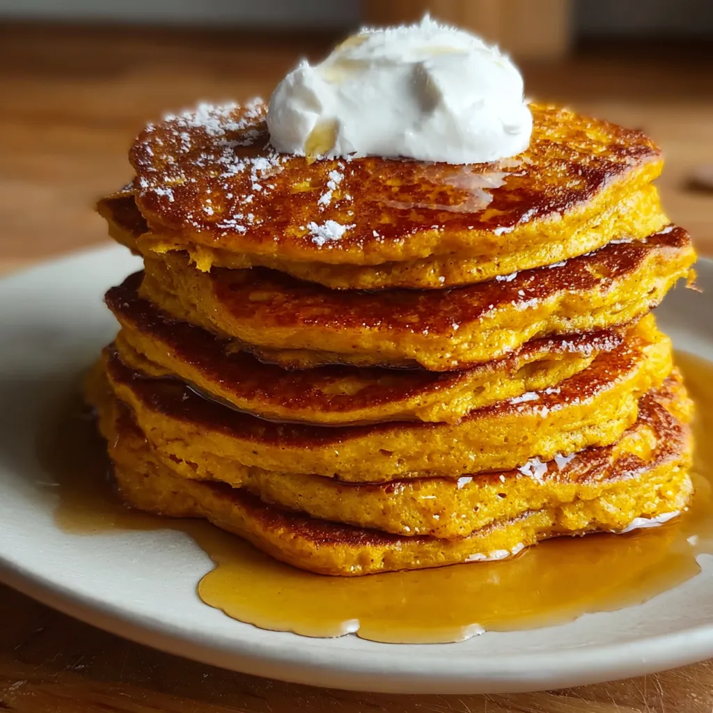 Fluffy Pumpkin Cottage Cheese Pancakes with Warm Spices and Maple Syrup - tertiary view