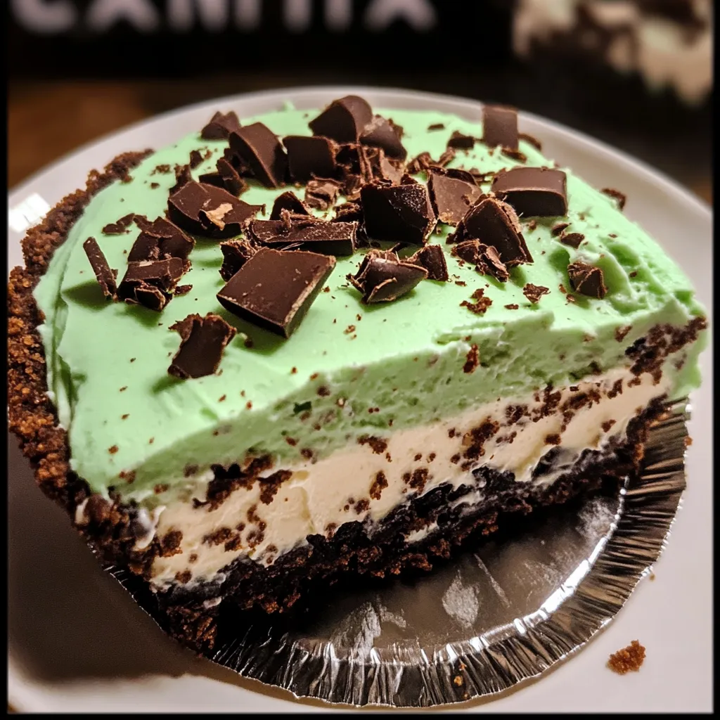 No-Bake Grasshopper Pie with Chocolate Cookie Crust and Mint Cream
