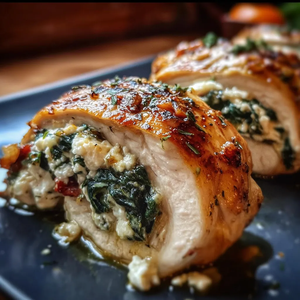 Mediterranean Stuffed Chicken Rolls with Creamy Feta and Fresh Spinach - tertiary view