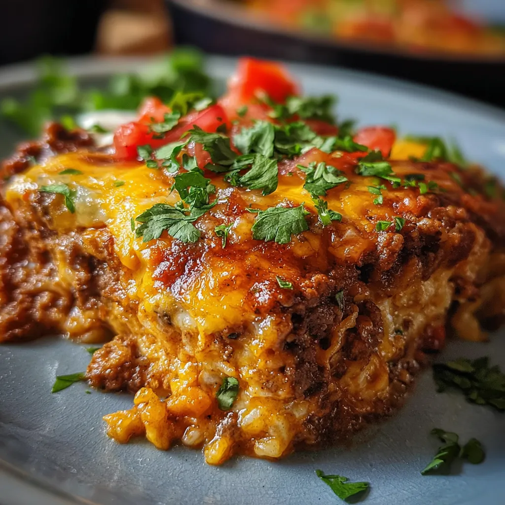 Ultimate Beef Enchilada Casserole with Melted Cheese and Homemade Sauce - main view