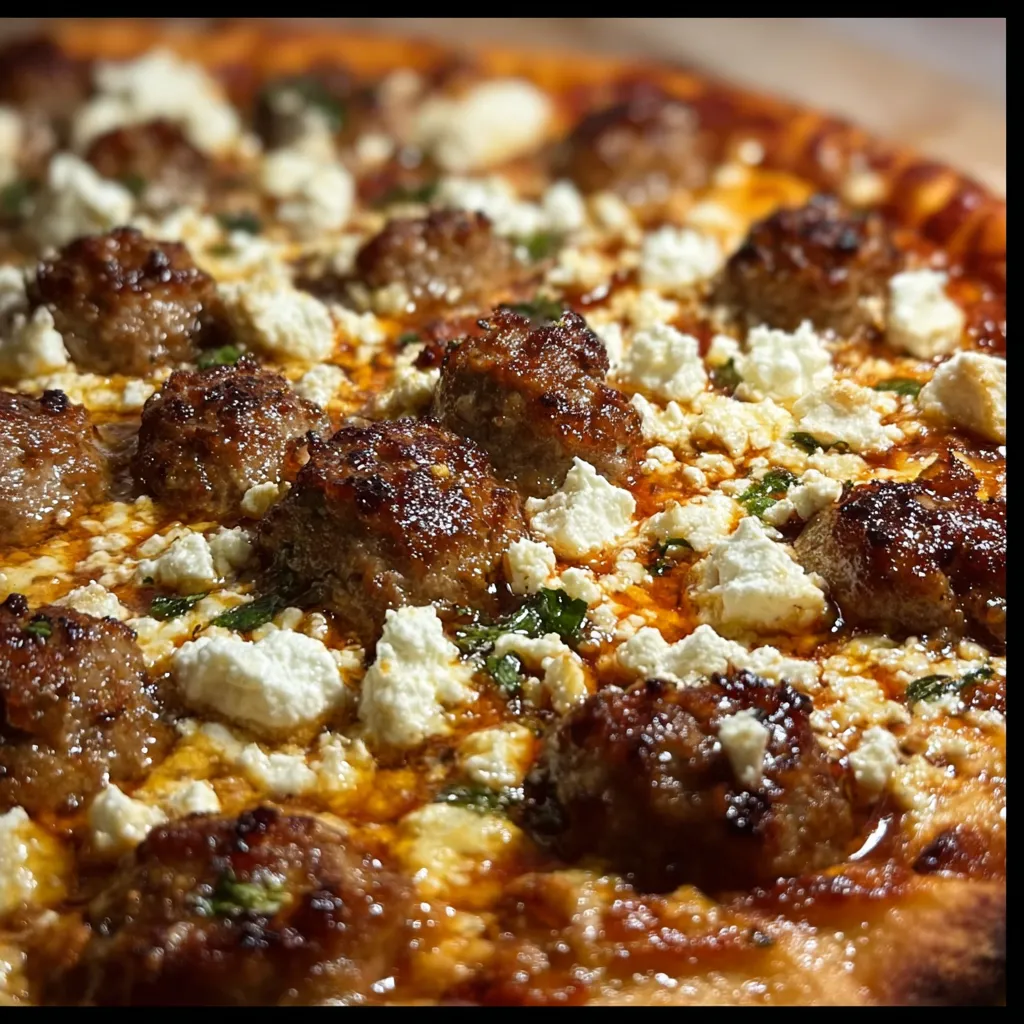Sweet & Spicy Hot Sausage Feta Honey Pizza with Caramelized Onions and Arugula - secondary view