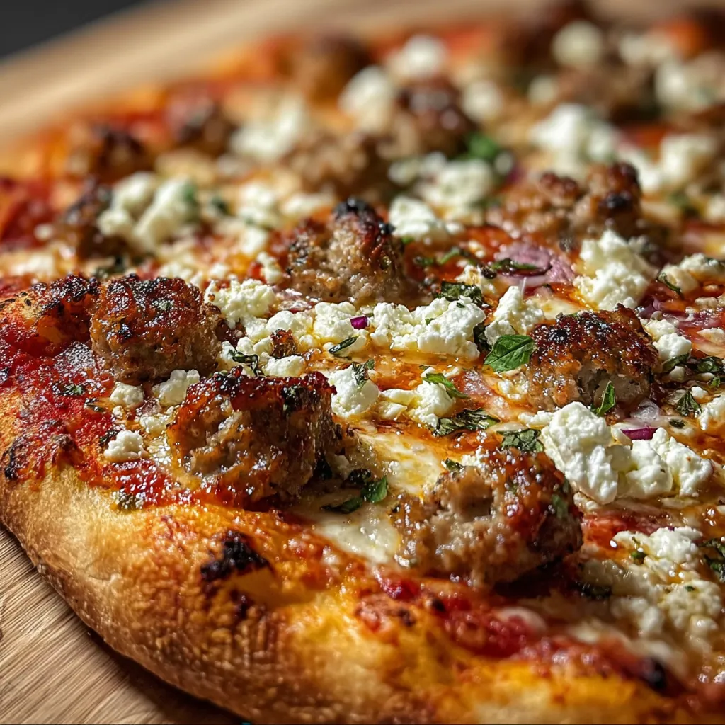 Sweet & Spicy Hot Sausage Feta Honey Pizza with Caramelized Onions and Arugula - tertiary view