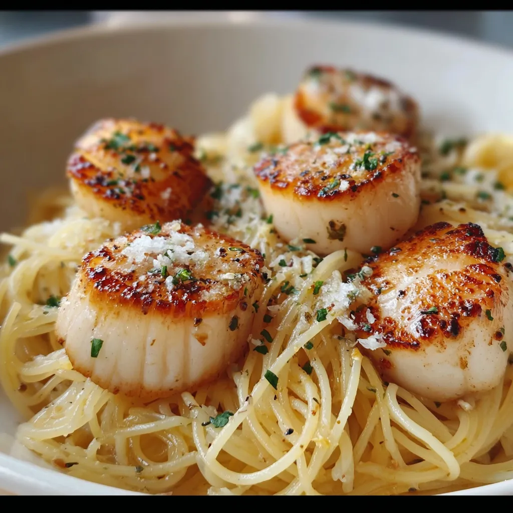 Pan-Seared Sea Scallops with Angel Hair Pasta in Garlic White Wine Sauce
