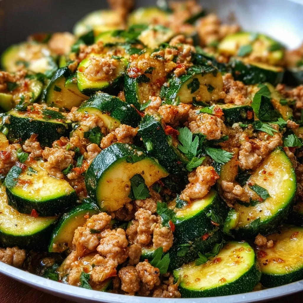 Healthy Ground Turkey and Fresh Zucchini Skillet with Mediterranean Herbs and Vegetables - secondary view