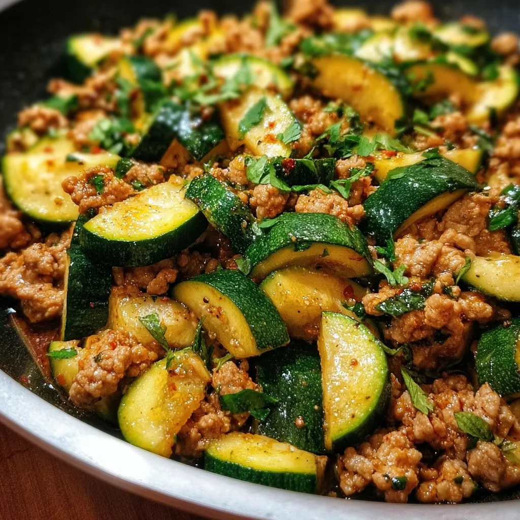 Healthy Ground Turkey and Fresh Zucchini Skillet with Mediterranean Herbs and Vegetables - main view