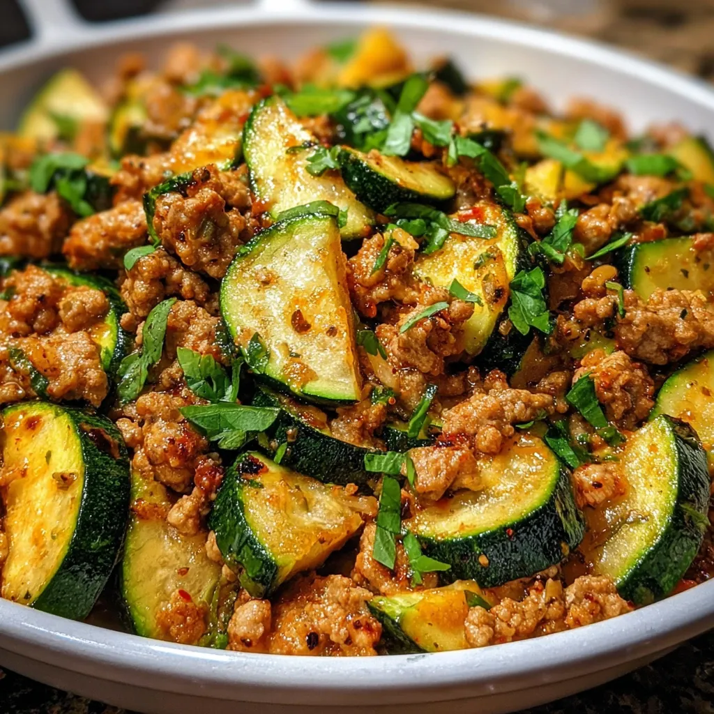 Healthy Ground Turkey and Fresh Zucchini Skillet with Mediterranean Herbs and Vegetables - tertiary view