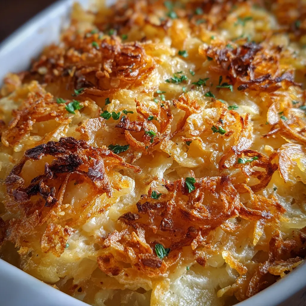 Ultimate French Onion Funeral Potatoes with Caramelized Onions and Gruyère Cheese - tertiary view