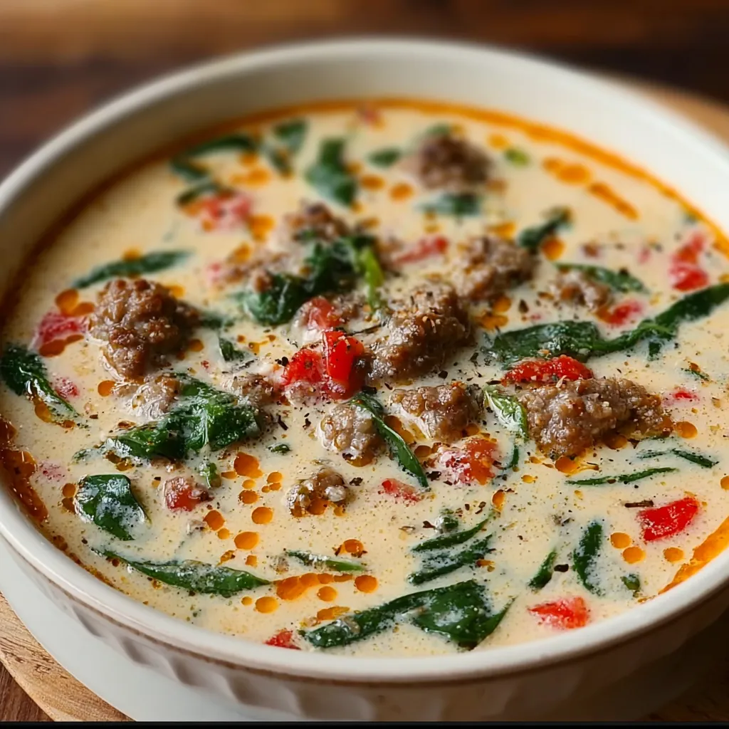 Rich Creamy Parmesan Italian Sausage Soup with Fresh Herbs and Tender Vegetables - tertiary view