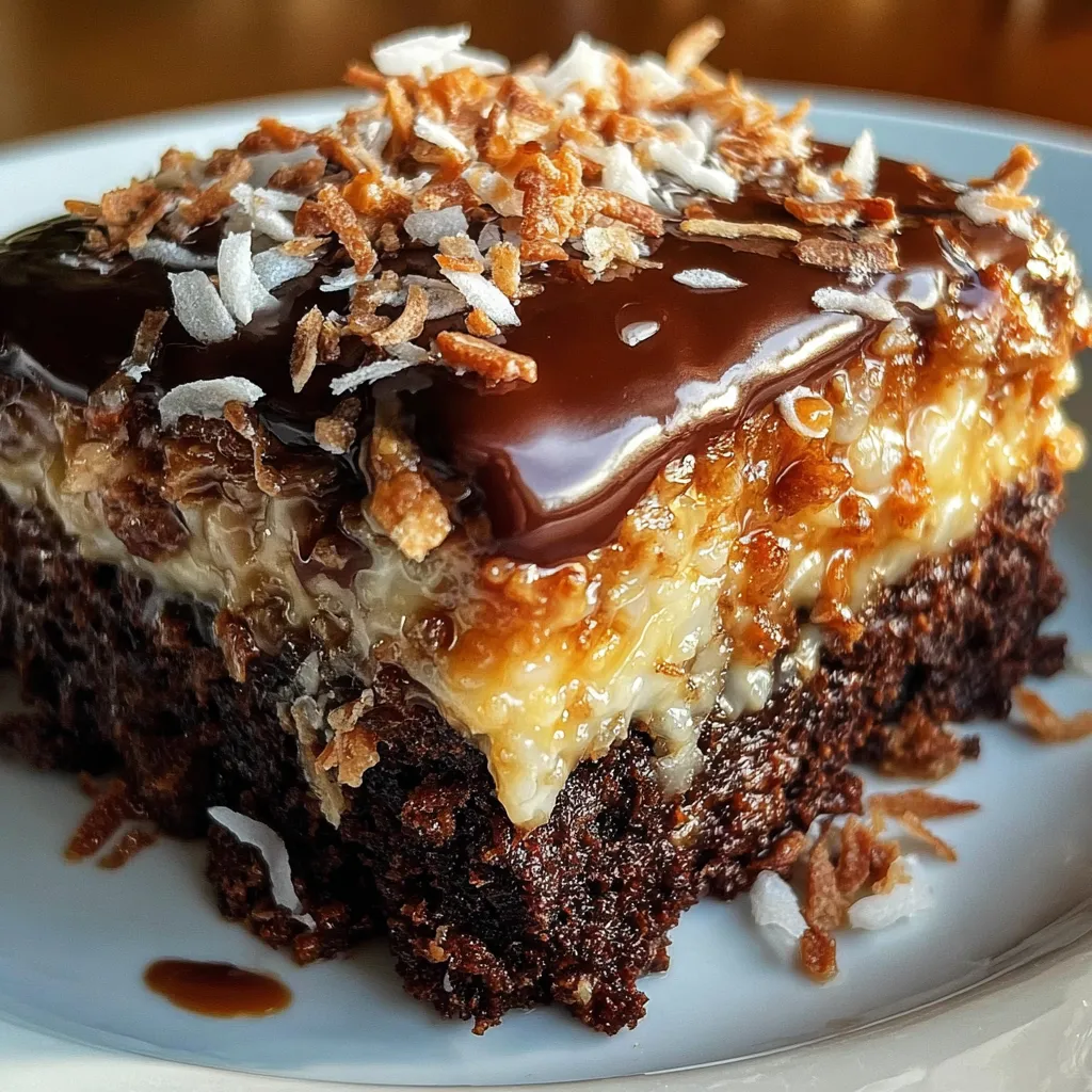 Ultimate German Chocolate Poke Cake with Coconut Pecan Filling and Rich Chocolate