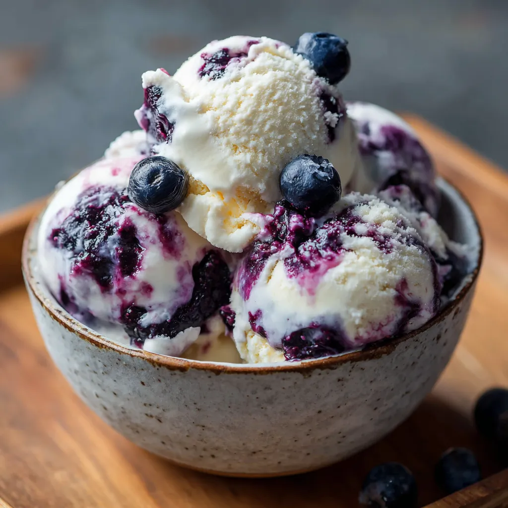 Creamy Homemade Blueberry Swirl Cheesecake Ice Cream with Fresh Berries - tertiary view