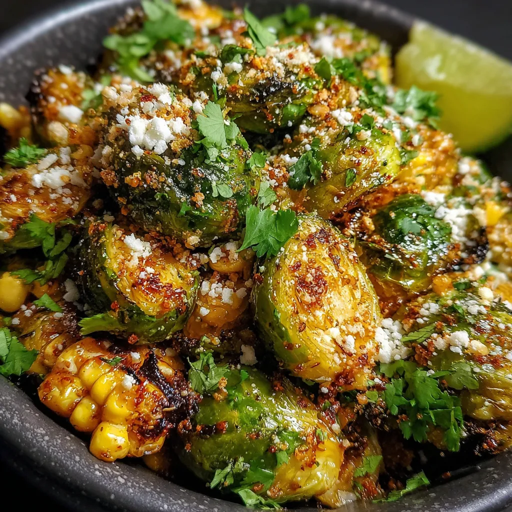 Mexican Street Corn Brussels Sprouts with Lime Crema and Cotija Cheese - main view