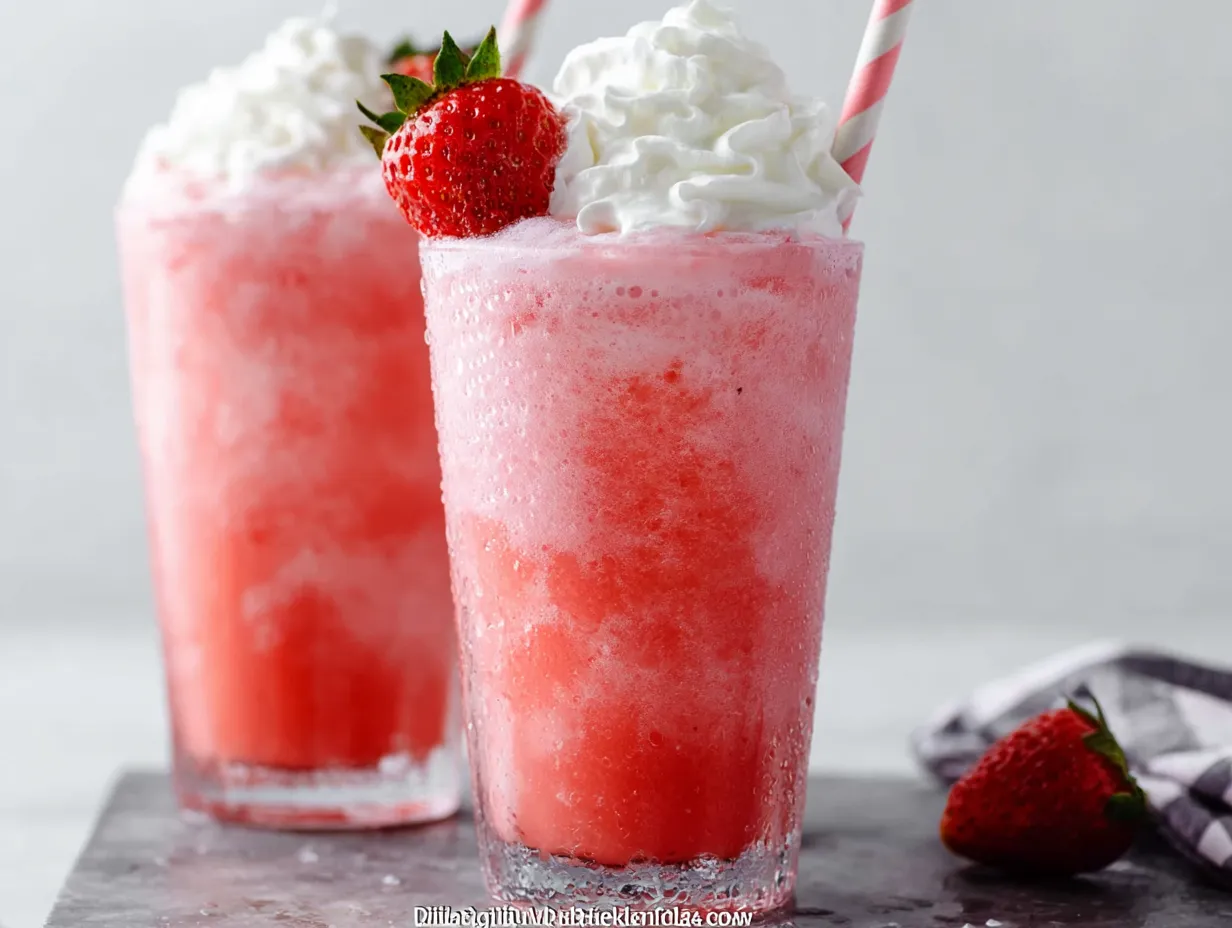 Homemade Pink Strawberry Cream Soda with Fresh Berry Puree and Vanilla Cream - tertiary view