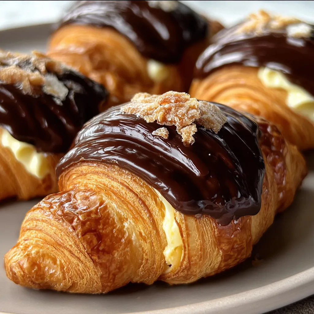 Decadent Boston Cream Pie Croissants with Vanilla Pastry Cream and Rich Chocolate Glaze - secondary view