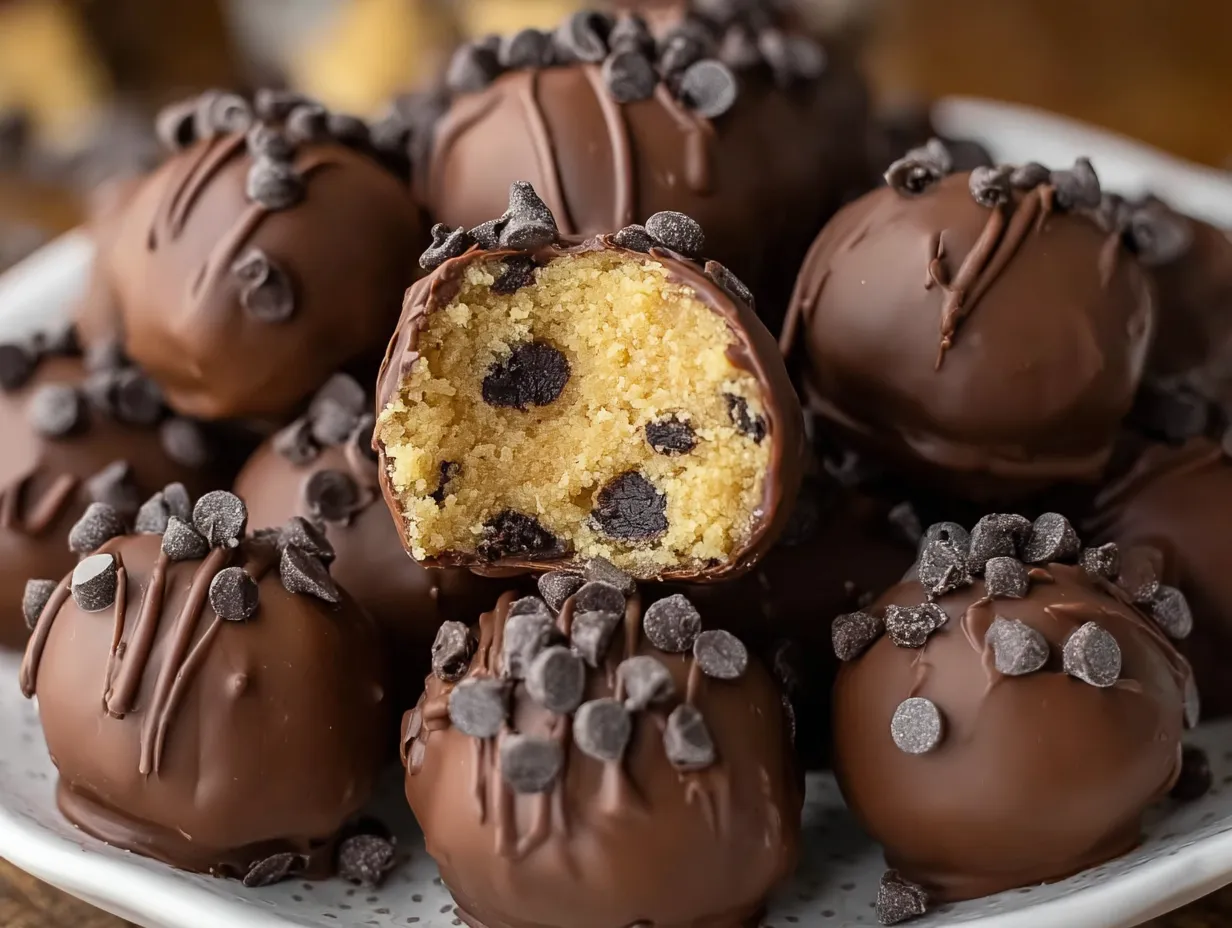 Decadent Chocolate Chip Cookie Dough Truffles with Dark Chocolate Coating - secondary view