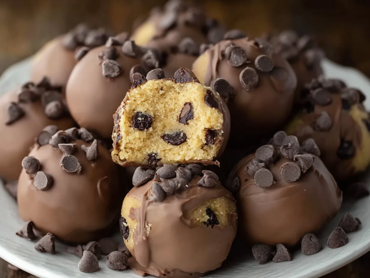 Decadent Chocolate Chip Cookie Dough Truffles with Dark Chocolate Coating - tertiary view