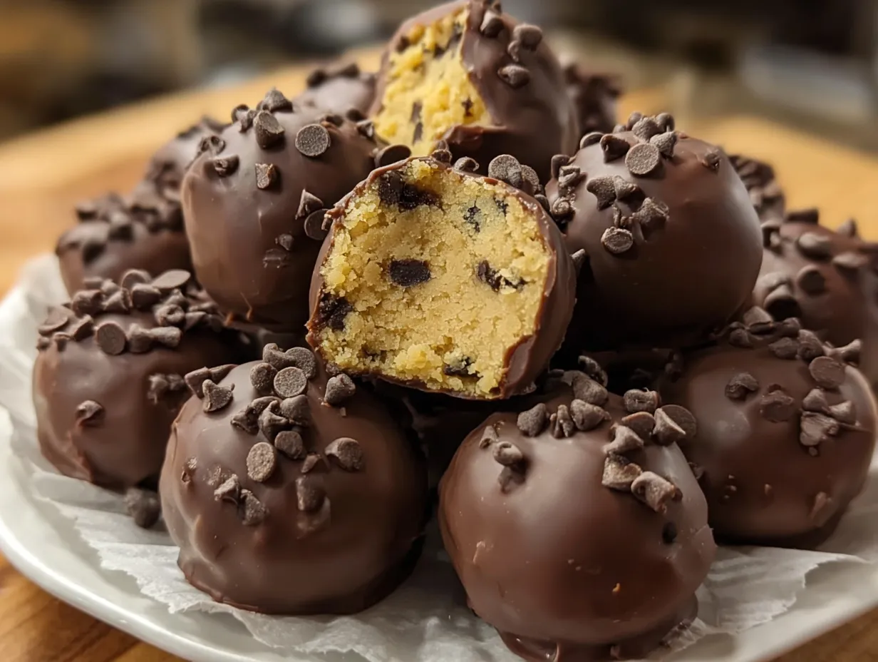 Decadent Chocolate Chip Cookie Dough Truffles with Dark Chocolate Coating - main view