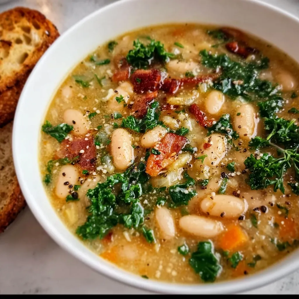 Authentic Tuscan White Bean Soup with Fresh Herbs and Vegetables - tertiary view
