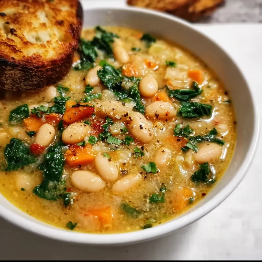 Authentic Tuscan White Bean Soup with Fresh Herbs and Vegetables - secondary view