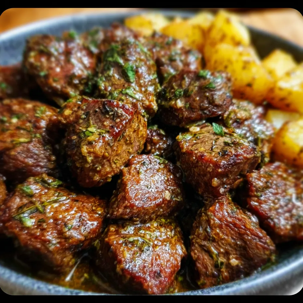 High Protein Slow Cooker Garlic Butter Beef Bites with Tender Herbs - secondary view