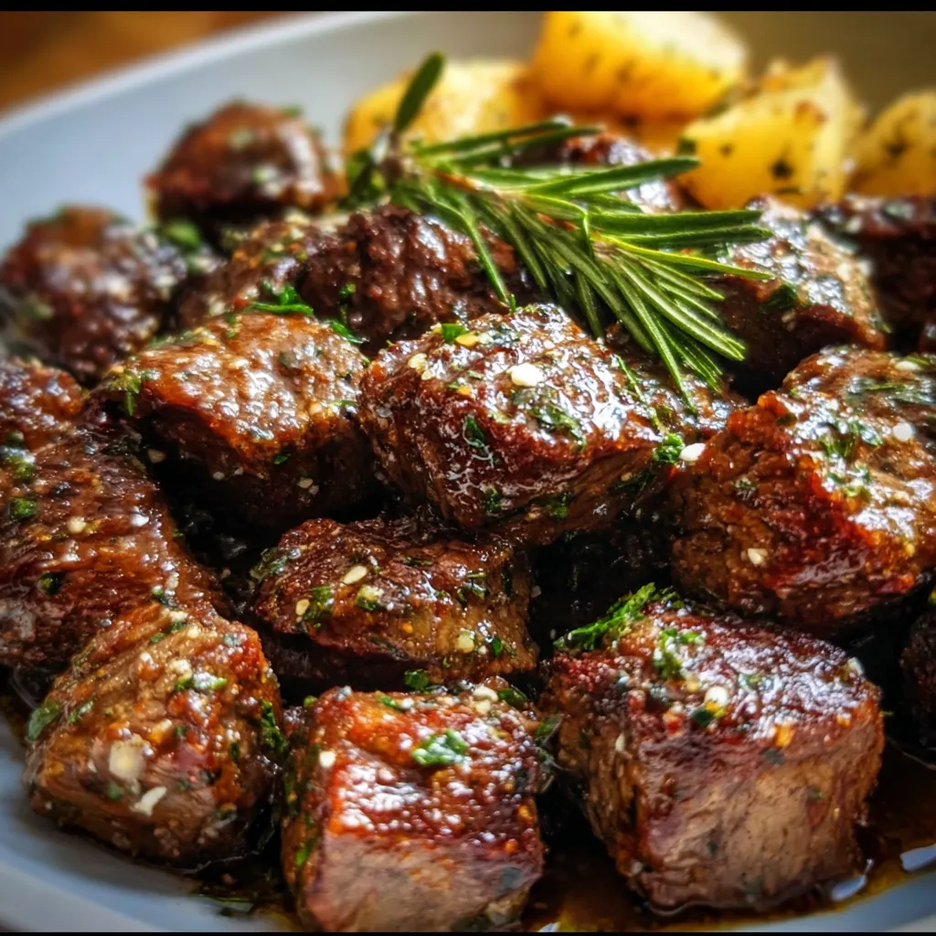 High Protein Slow Cooker Garlic Butter Beef Bites with Tender Herbs - tertiary view