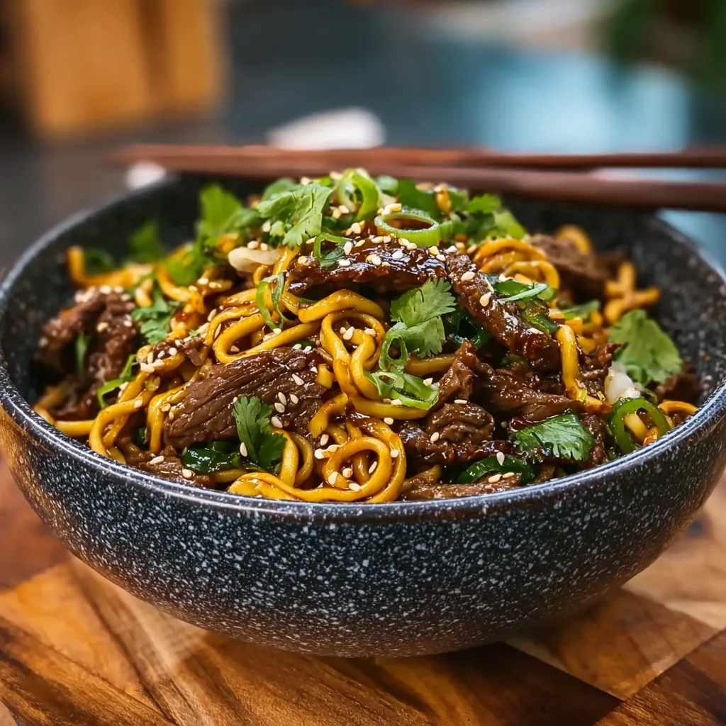 Authentic Hoisin Beef Noodles with Tender Marinated Beef and Fresh Vegetables - secondary view
