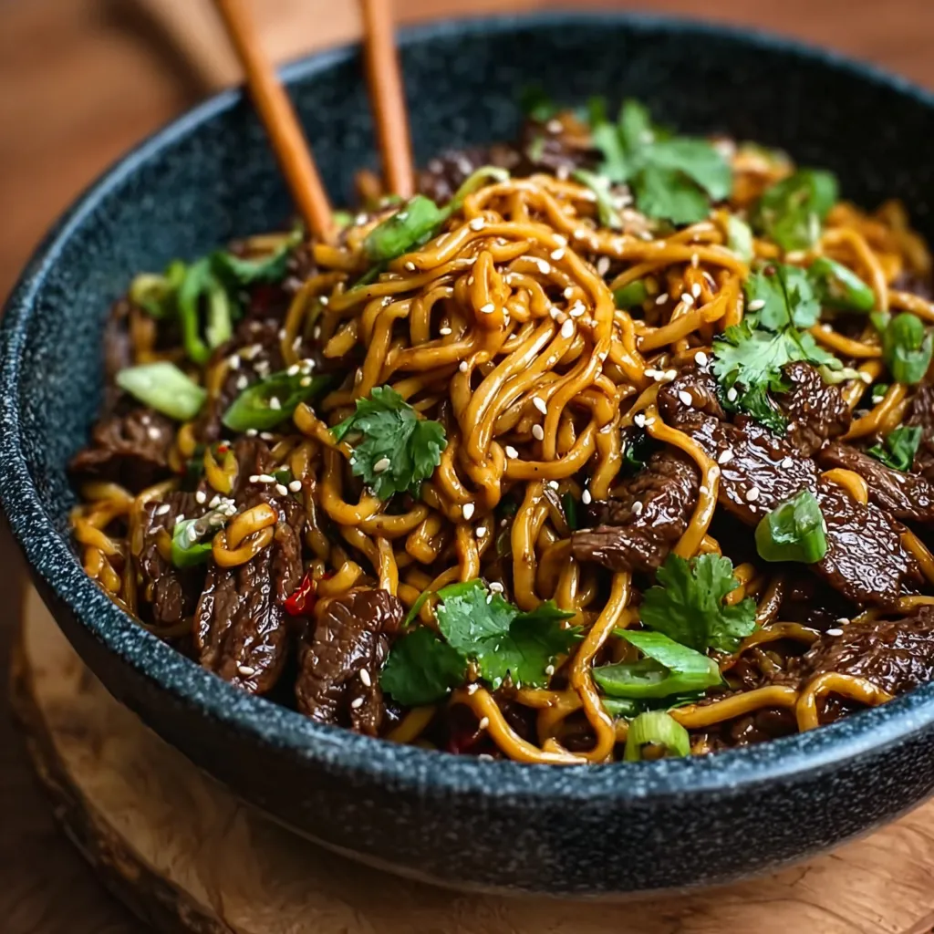 Authentic Hoisin Beef Noodles with Tender Marinated Beef and Fresh Vegetables - tertiary view