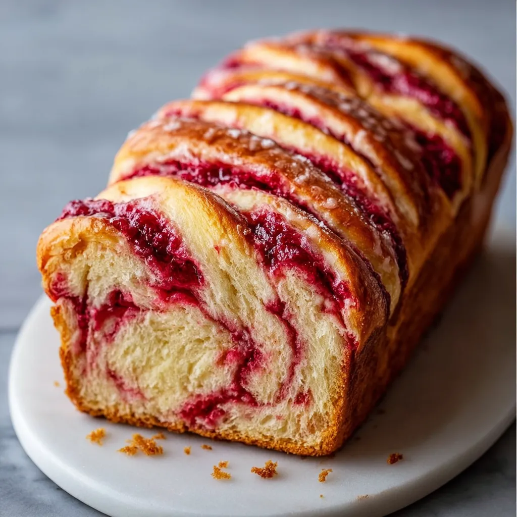 Buttery Raspberry Swirl Brioche Loaf with Rich Custard-Like Crumb and Berry Ribbons - secondary view