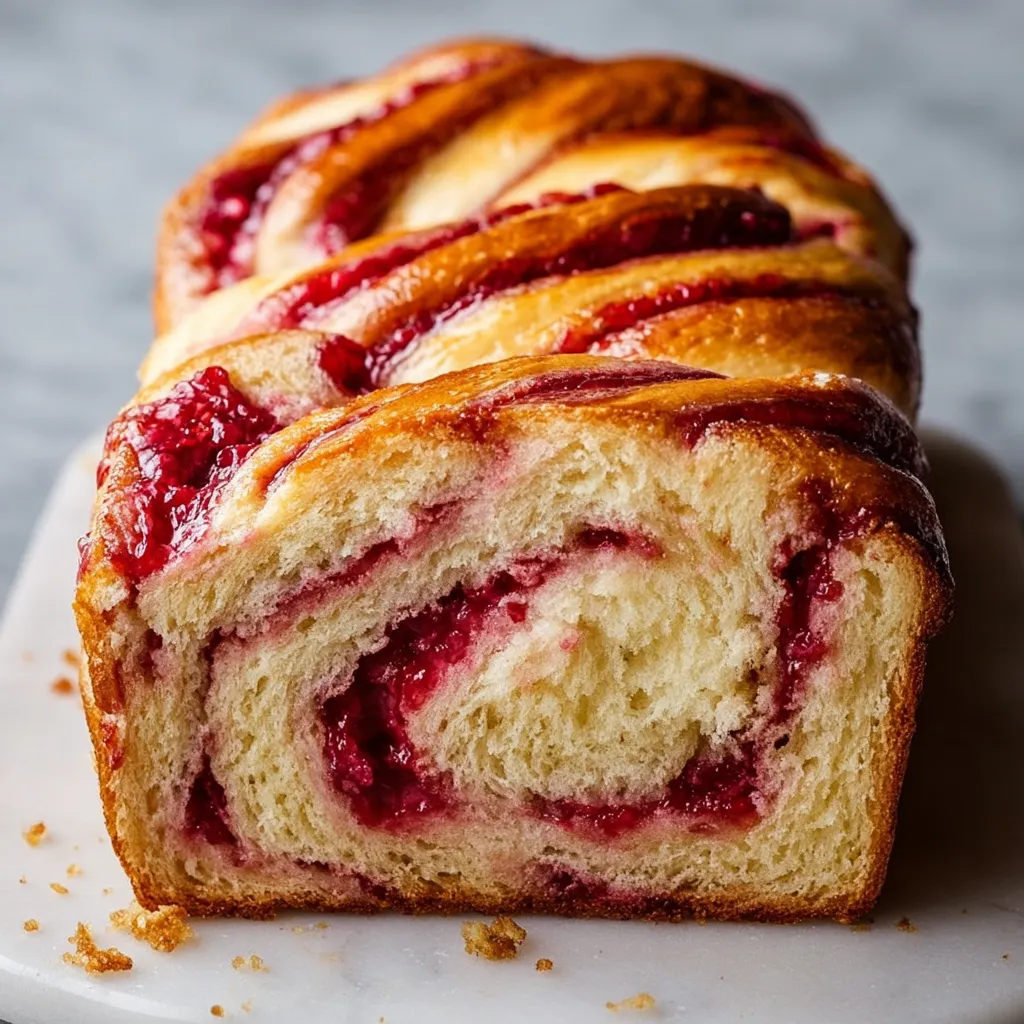 Buttery Raspberry Swirl Brioche Loaf with Rich Custard-Like Crumb and Berry Ribbons - tertiary view