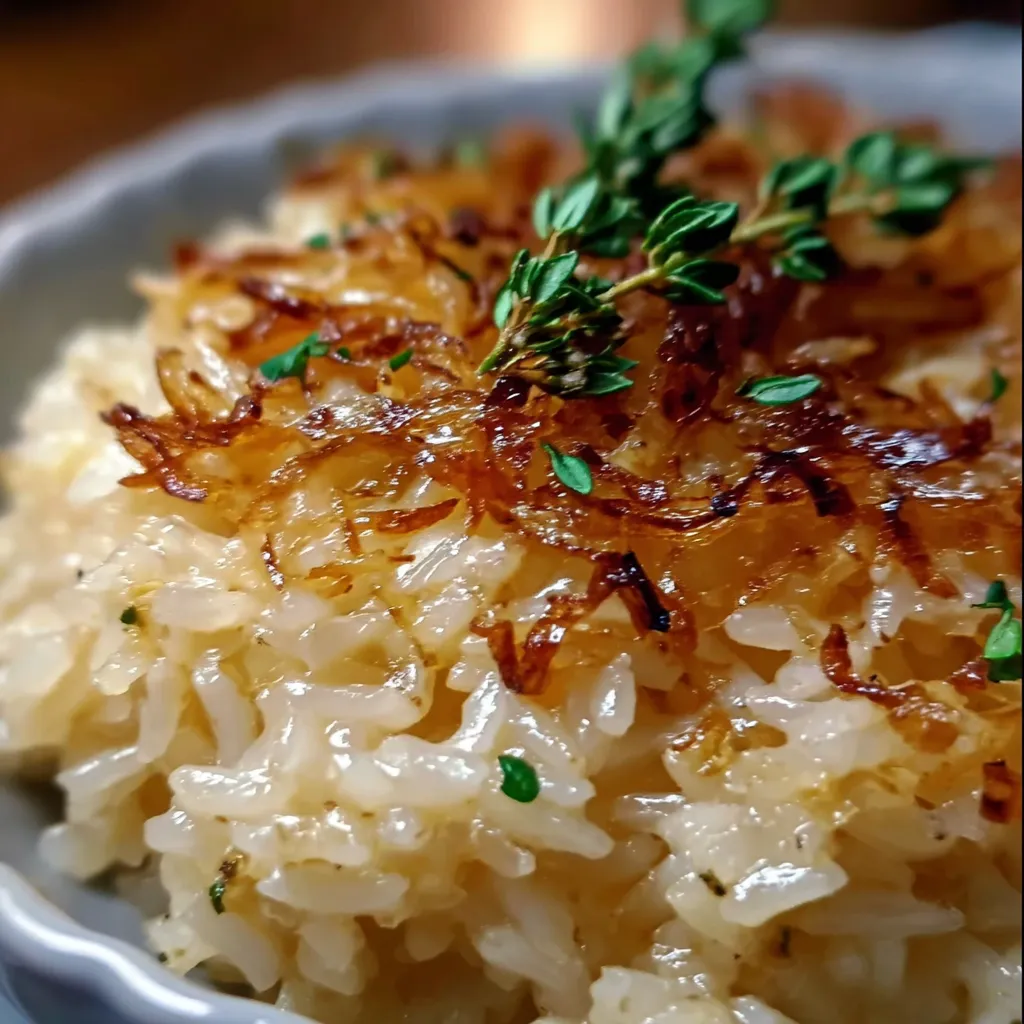 Creamy French Onion Butter Rice with Caramelized Onions and Gruyère - main view